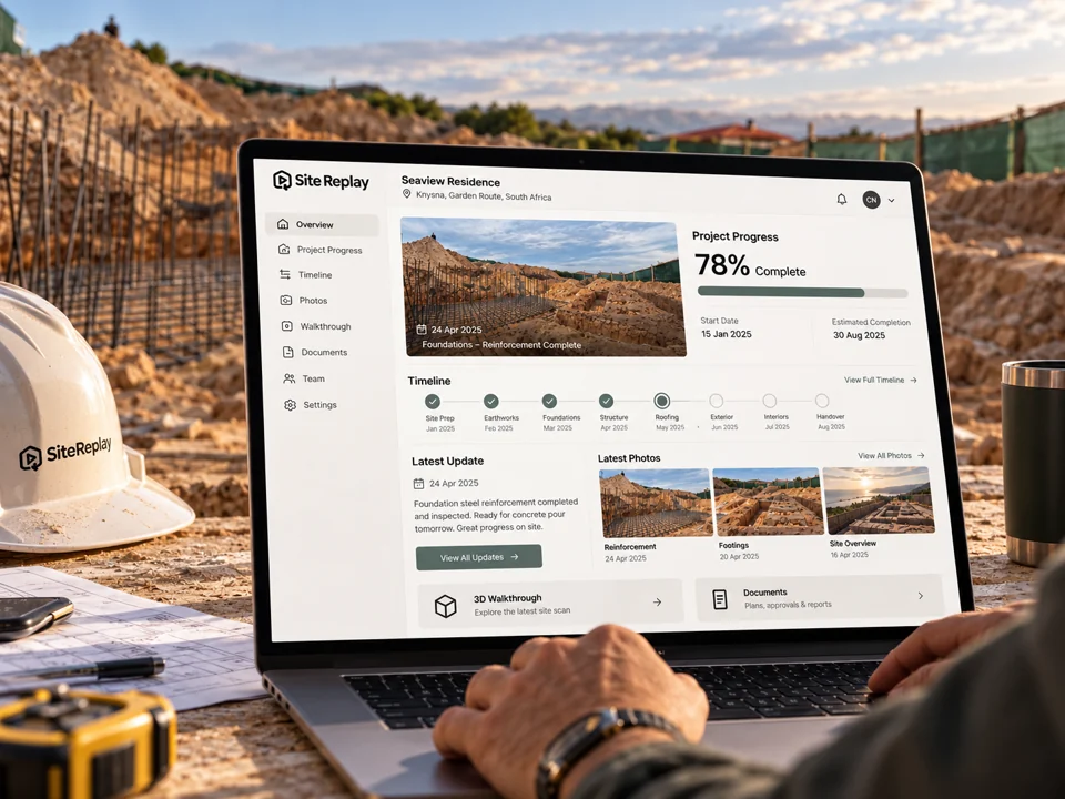 Illustrative laptop view showing a collection of dated site records